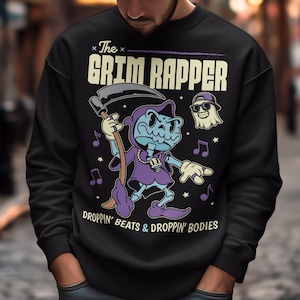 The Grim Rapper Retro Sweatshirt - Sensenmann Shirt - Musik Top - Lustiges Geschenk - Unisex Kleidung