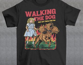 Mit dem Hund Gassi gehen gehen hat dreifach den Spaß Cerberus T-Shirt