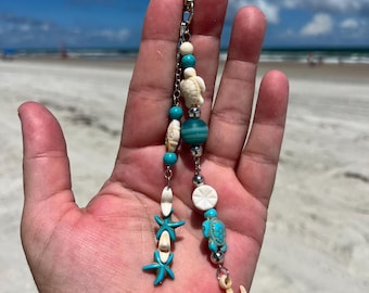 Ciondolo stella marina tartaruga fatto a mano – Decorazione costiera per auto, borsa o finestra