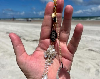 Ciondolo per auto a forma di lampadario di cristallo, ciondolo per borsa floreale, acchiappasole per finestra