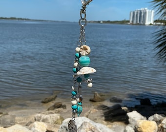 Ciondolo per auto a forma di tartaruga turchese costiera – per borsa da spiaggia o accessorio per specchio
