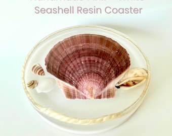 Sottobicchiere in resina con conchiglie rosa fatte a mano con vere conchiglie da spiaggia - Regalo costiero per gli amanti della spiaggia