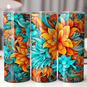 Vibrant Floral Summer Tumbler Wrap for Sublimation Design - 20oz Skinny Beach Tumbler - PNG Transfer - Instant Digital Download Art