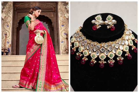Top more than 194 pink silk saree matching jewellery best