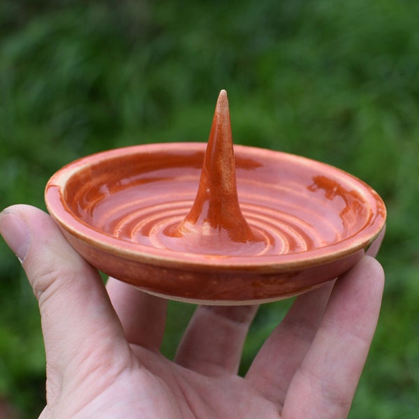 Handmade Ceramic Ashtray with Built-In Pick and Glossy Orange Glaze - Unique Smoking Accessory