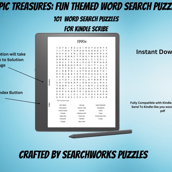 101 Themed Word Search Puzzles for Kindle Scribe | Clickable Navigation | PDF | Digital Download