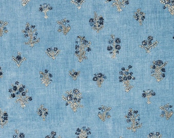 Lisa Fine Fabric NOOR - INDIGO - Mezcla de lino - Comprar cortado a medida/Metro