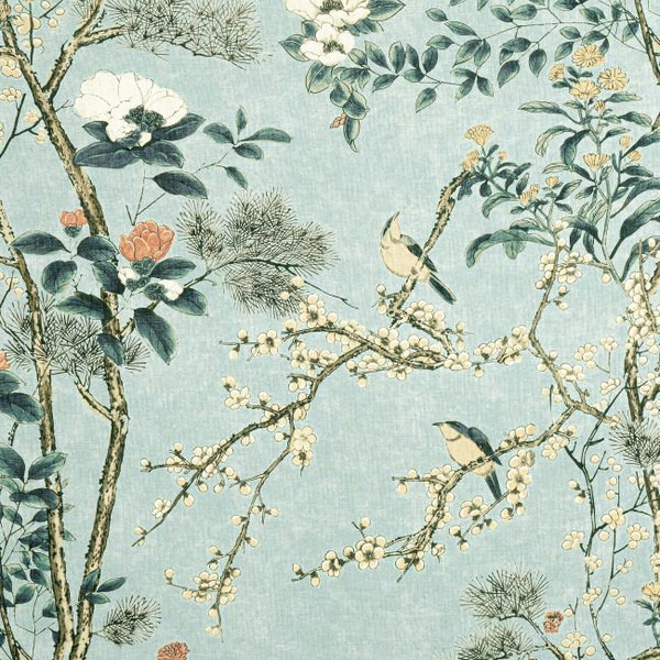 Thibaut Fabric KATSURA - MIST Linen Blend - Grand Palace Collection - Buy Per Metre