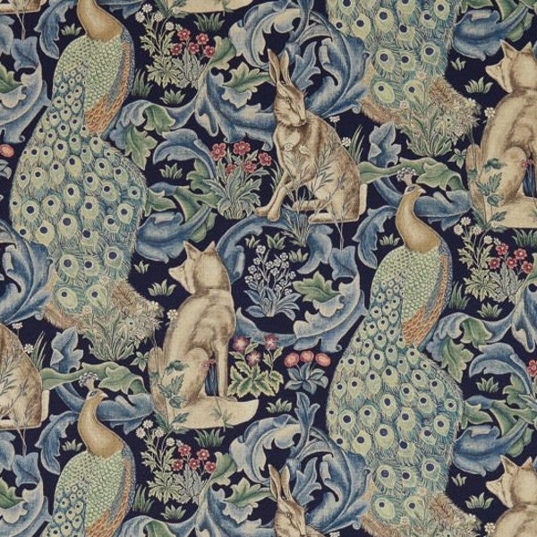Tissu William Morris - FORÊT - INDIGO - Mélange de lin - Collection Compilation - Acheter au mètre