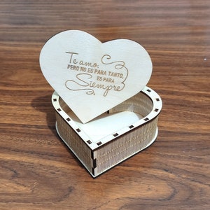 File for laser cutting of a heart-shaped wooden box with a phrase of love. SVG, DXF, AI, LightBurn.