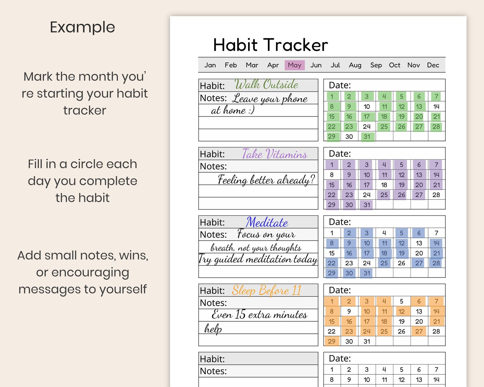 Monthly Habit Tracker Printable – Track 5 Habits per Page | A4 & A5 PDF ...