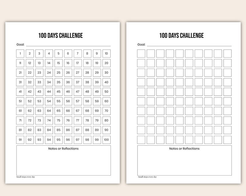 100 Day Tracker Printable – Minimalist Habit / Goal Log | B&W PDF | A4 ...