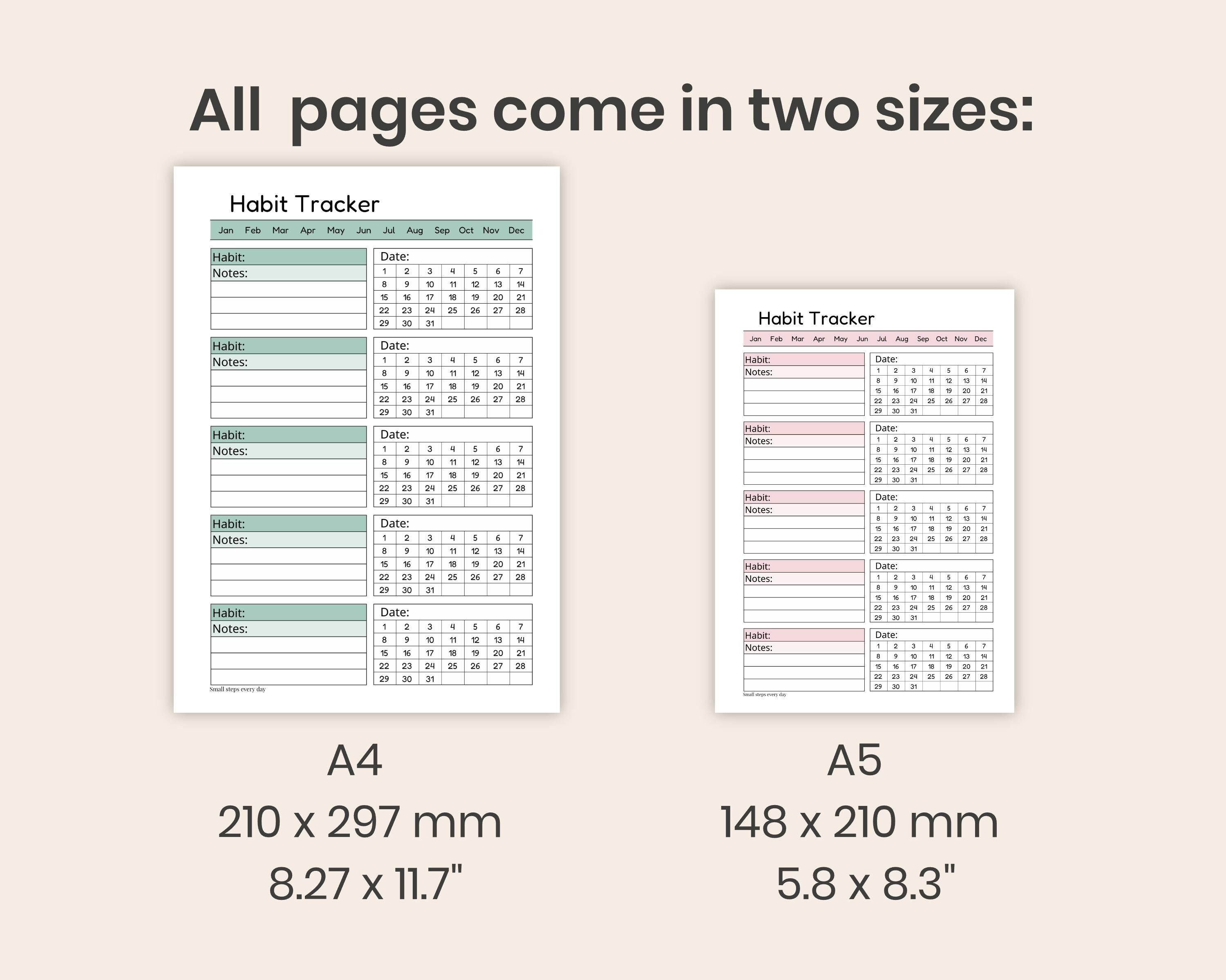 Monthly Habit Tracker Printable – Track 5 Habits per Page | A4 & A5 PDF ...