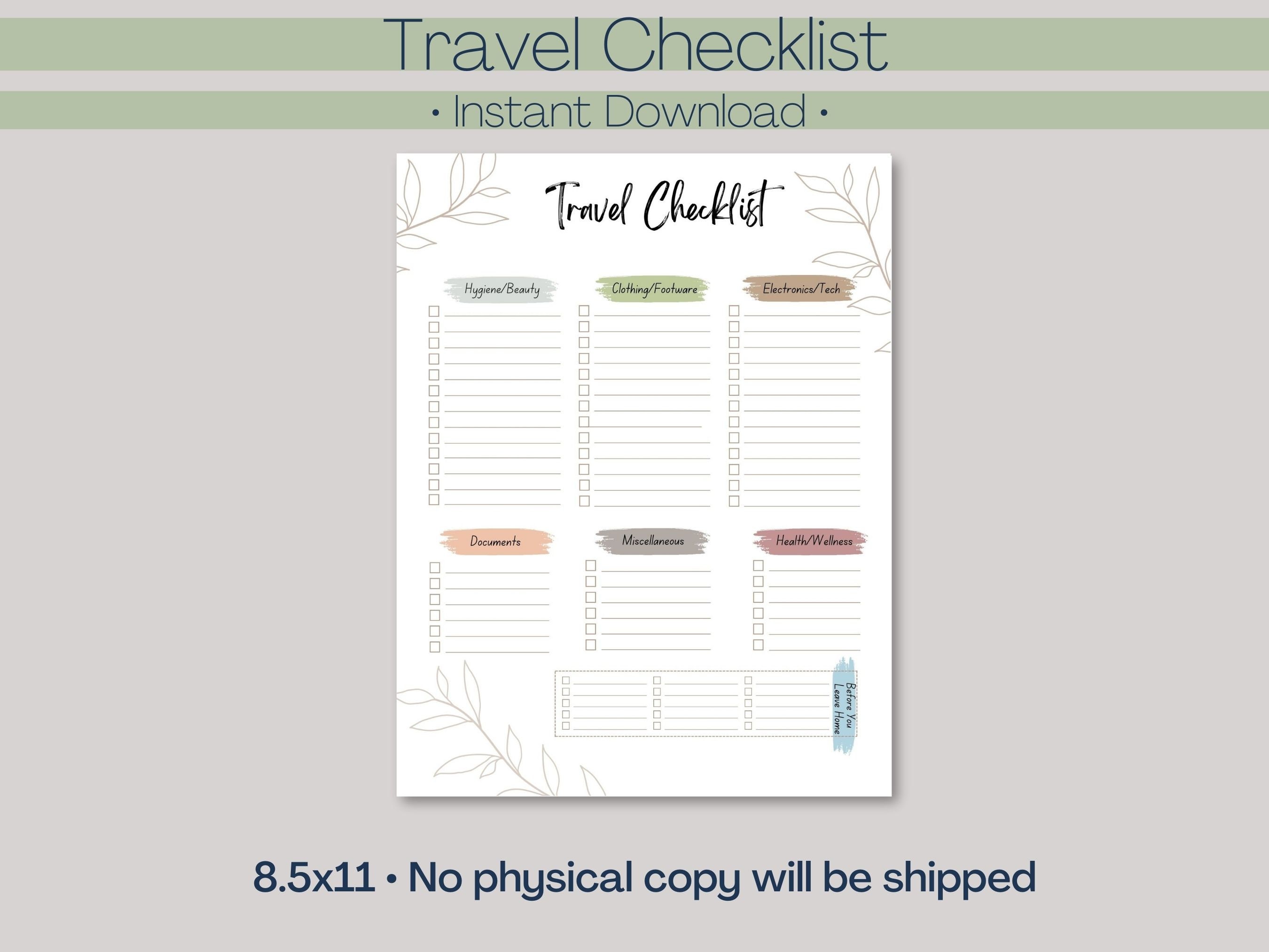 Travel Checklist Printable, Packing List, Packing Checklist, Packing ...
