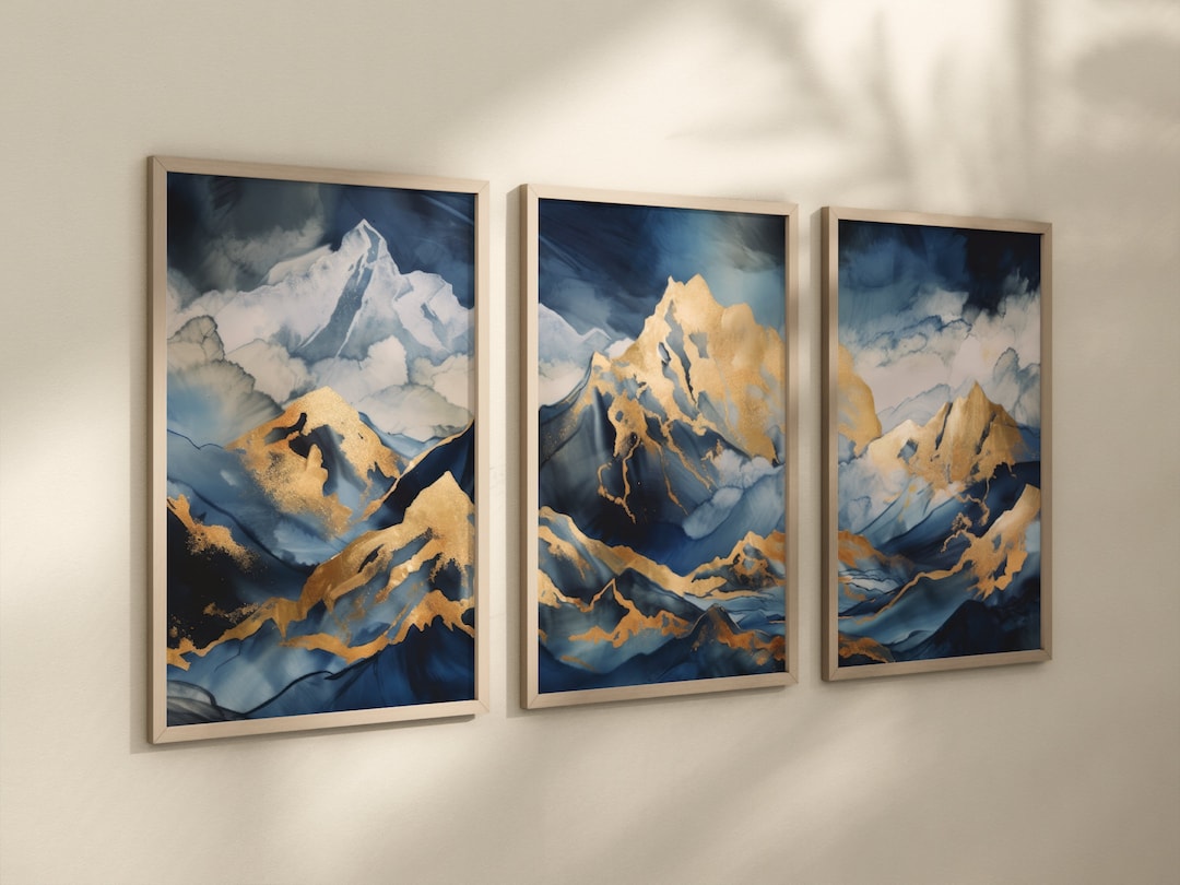 Blue and Gold Mountain Wall Art Digital Download Printable Wall Art