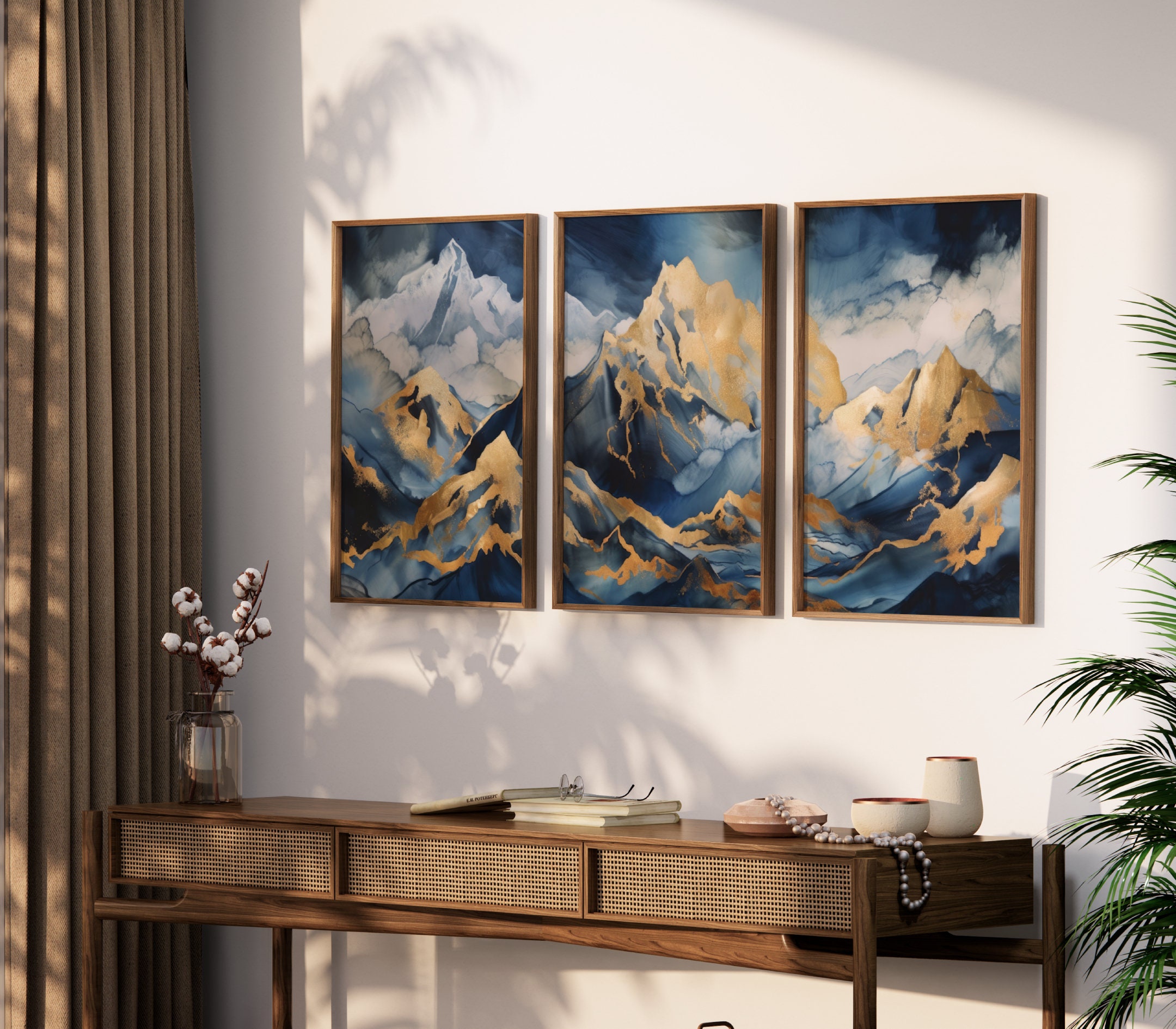 Blue and Gold Mountain Wall Art Digital Download Printable Wall Art