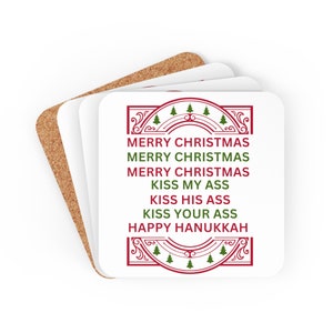 Christmas Vacation Inspired Drink Coasters - &#39;Kiss My Ass&#39; Quote - Perfect for Holiday Entertainment - Fan Gift
