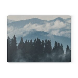 Tempered Glass Cutting Board: Mountain Forest Photo, Kitchen Decor