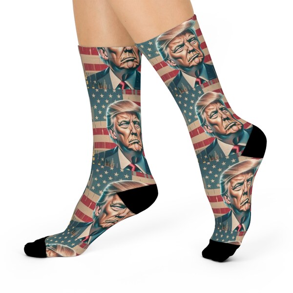 Patriotic Donald Trump Cushioned Socks - Standout Crew Socks for Political Events - Ideal Gift for Trump Supporters