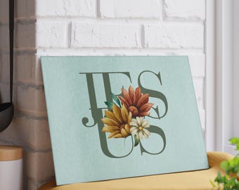 Christian Floral Glass Cutting Board | Floral Bible Verse Kitchen Decor