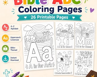 Bible ABC Coloring Pages | Christian Alphabet Printable Worksheets (Digital Download)