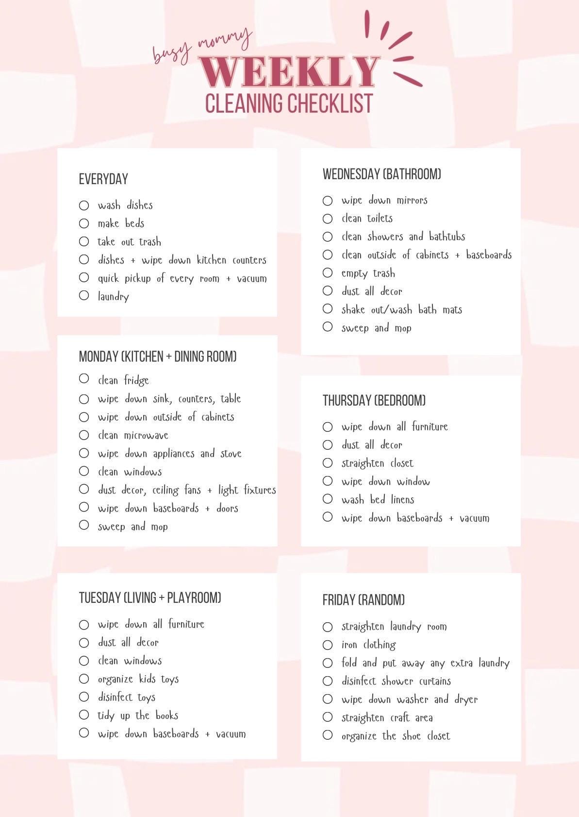 2026 Cleaning Schedule for Moms | Weekly Cleaning Checklist | Monthly ...