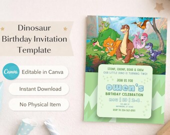 Dinosaur Birthday Invitation | Editable Canva Template | The Land Before Time Party Invite | Instant Download