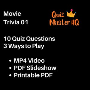 Movie Trivia 01 Quiz – 10 Questions, MP4 Video & PDF (Downloadable Pack)