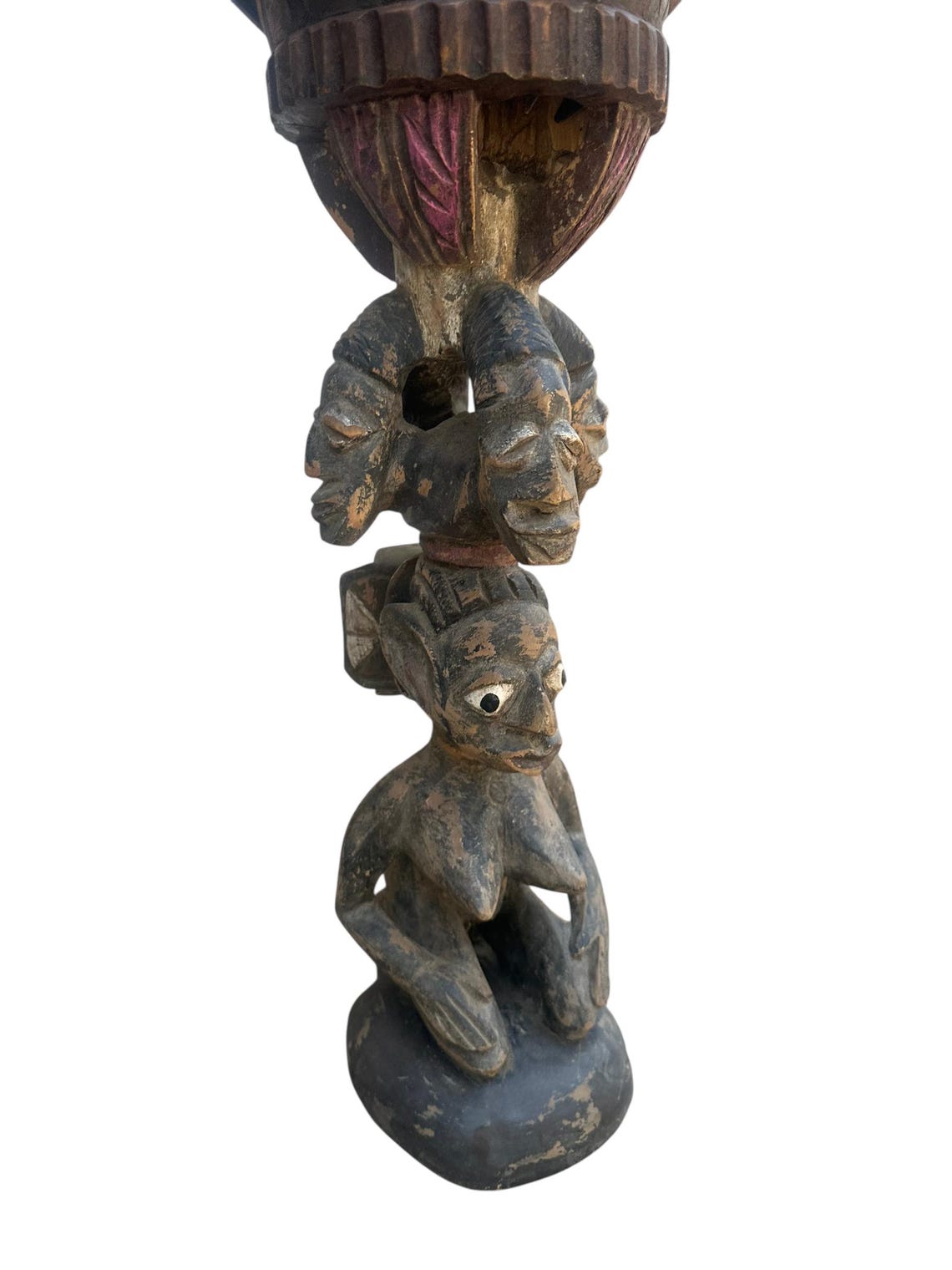 Vintage Yoruba Drum - Hand-Carved African Figural   Art, Nigerian, foto 4 di 5