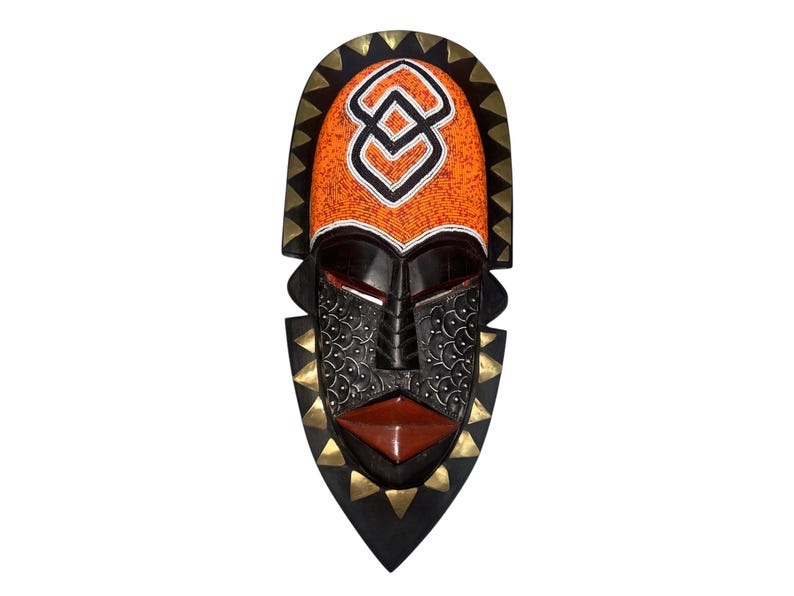 Beaded African Mask: Hand Carved Sese Wood Tribal Decor image 9