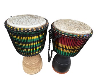 Vintage Hand Carved African Djembe Drums: Wooden Percussion Set - Etsy