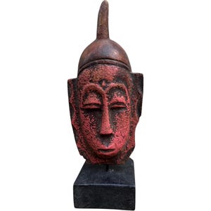 Hand Carved Baule Mask: Ivorian Tribal Art, Green Accents