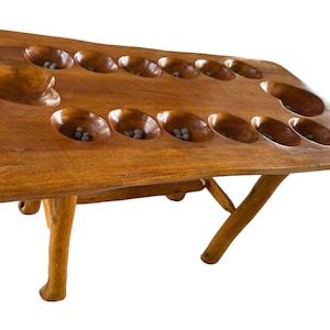 Antique Carved Wood Mancala Board Game: African Owari Tabletop Decor