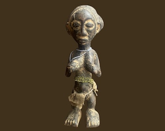 Original Luba Family of 4 Vintage Statue DRC Africa Primitive Wood