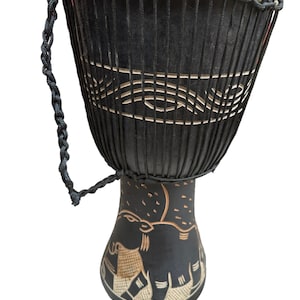 African Djembe Drum from Ghana Handmade Hardwood Percussion with Deep Rhythms Musical Instrument for Festivals, Home Decor, Cultural Gifts
