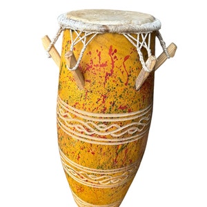Vintage Kpanlogo Drum: West African Solid Wood Percussion Instrument