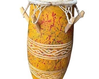 Vintage Kpanlogo Drum: West African Solid Wood Percussion Instrument