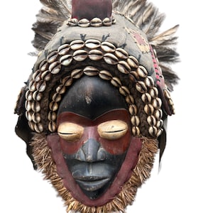 Vintage Dan Mask: Authentic African Tribal Art with Cowrie Shells