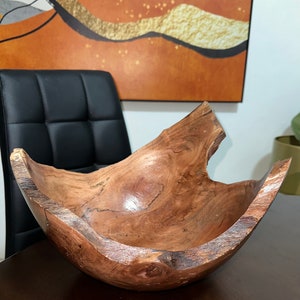 Handcarved Burnt Cherry Burl Bowl: Live Edge Wood Centerpiece