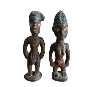 Ere Ibeji African Yoruba Figure Nigeria wood statue Tribal Fertility Twin Dolls Orisha Shango Sculptures Antique Wood Carving Art