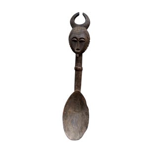 Antique Baule Wood Spoon: Handcrafted African Tribal Art Sculpture