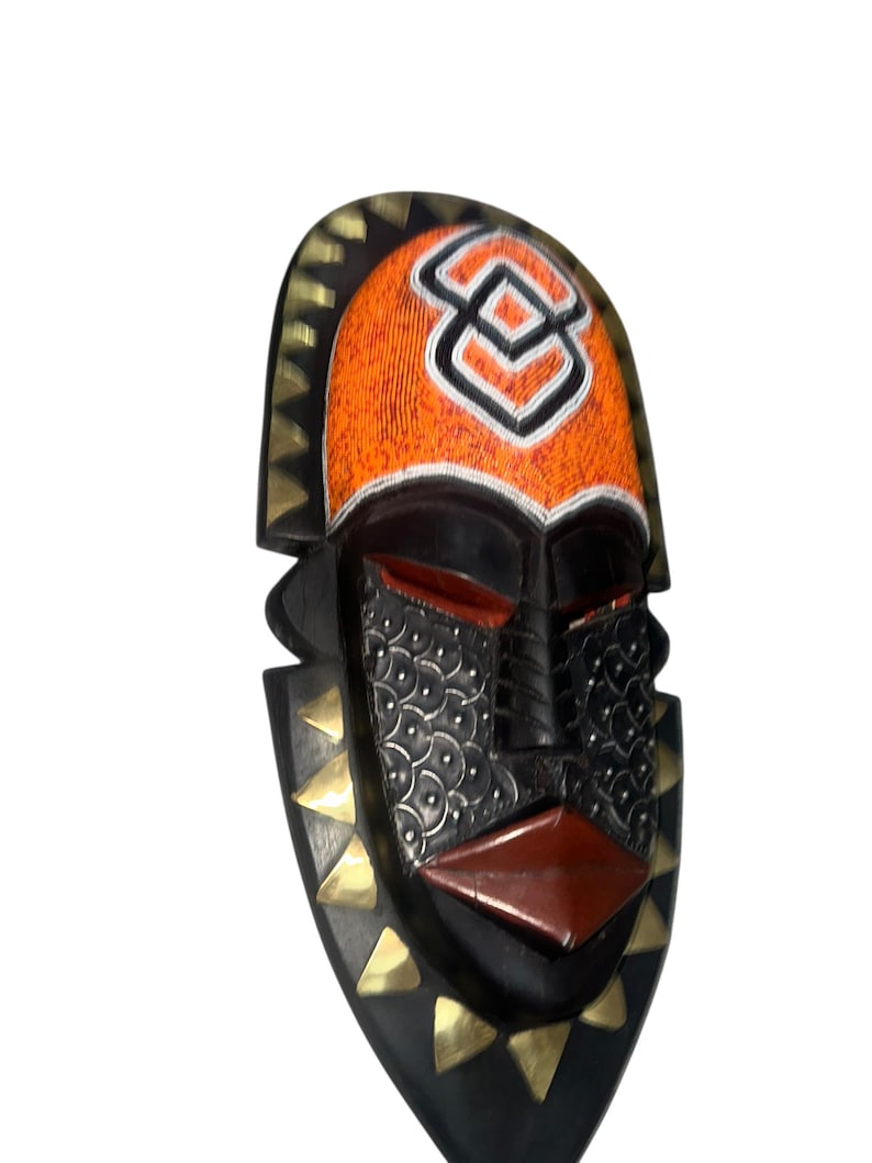 Beaded African Mask: Hand Carved Sese Wood Tribal Decor image 6