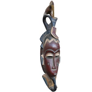 Authentic Baule Mask from Ivory Coast - Handcarved Tribal Wall Art Decor, Antique Baoule Guro Wood Artifact, Traditional Home Decorations