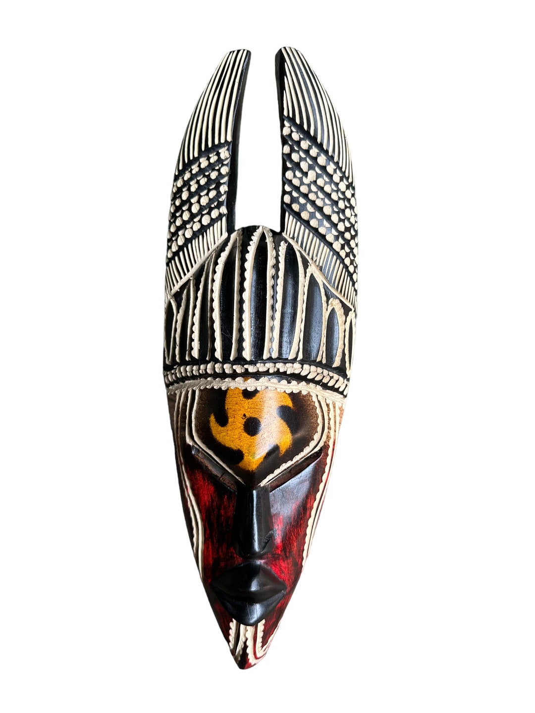 Wall Hanging Art African Wooden Wall Decor Tribal Horn Mask Etsy
