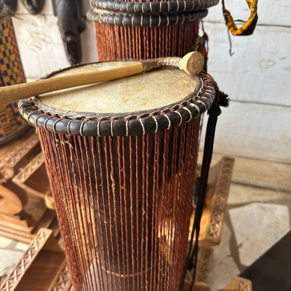 Traditional Talking Drum, L20.5 x W9.5inches, African Musical Instrument With Wooden Stricker, Antique Yoruba talking Drum, Kalangu, Gangan,