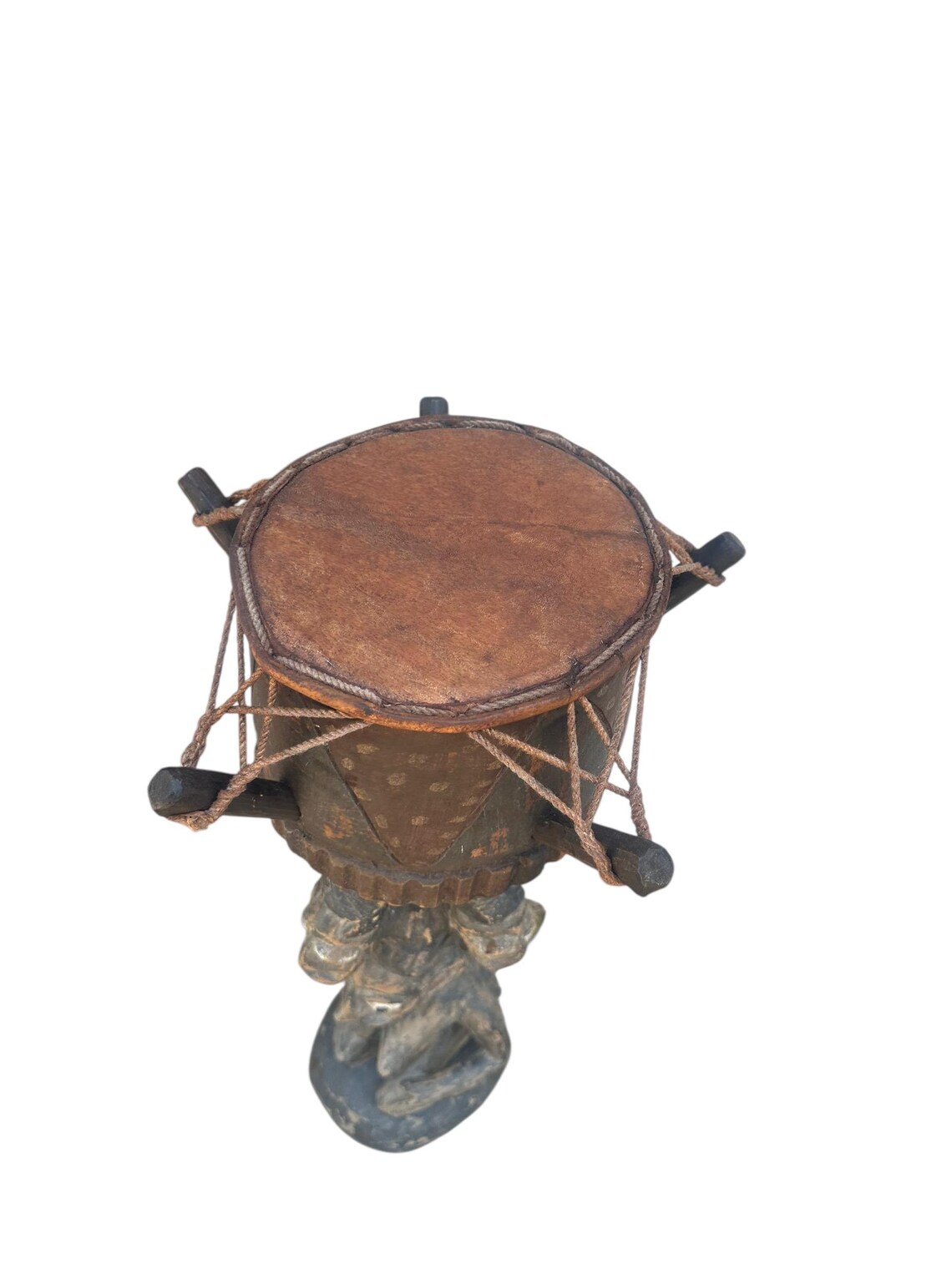 Vintage Yoruba Drum - Hand-Carved African Figural   Art, Nigerian, foto 2 di 5