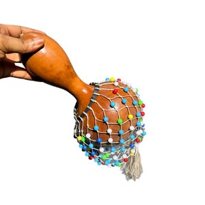 Calabash Gourd Shekere: West African Musical Instrument, Eco-Friendly Gift (9.5/11 inches)