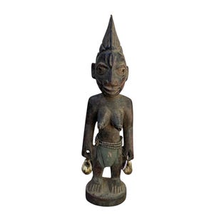 Yoruba Ibeji Male Figure, Nigerian Wood Carving Statue, Antique African Fertility Twin Sculpture Commemorative Tribal Art, Supernatural Gift