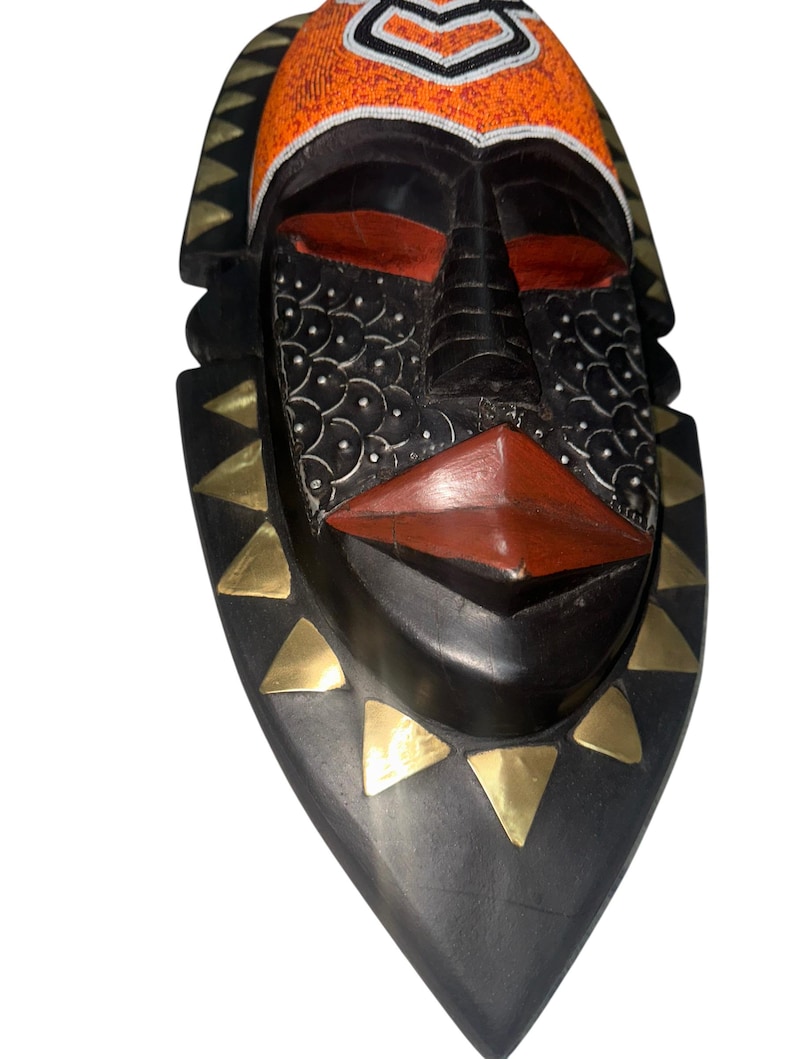 Beaded African Mask: Hand Carved Sese Wood Tribal Decor image 4