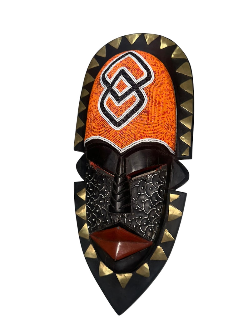 Beaded African Mask: Hand Carved Sese Wood Tribal Decor image 3